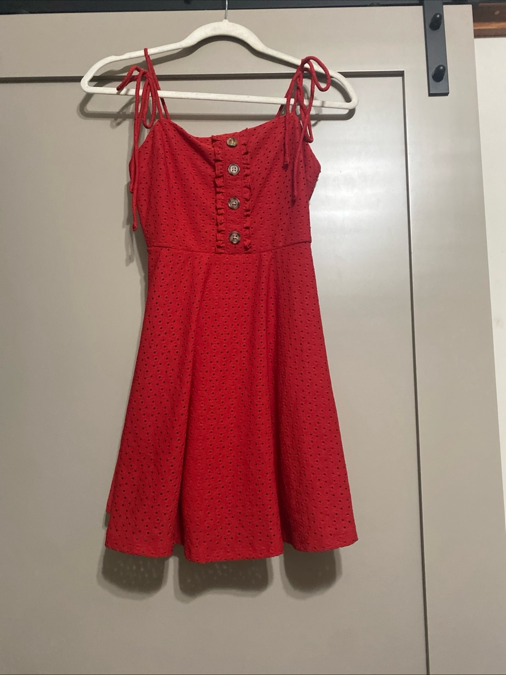 Speechless Red Eyelet Mini Dress with Button Front
